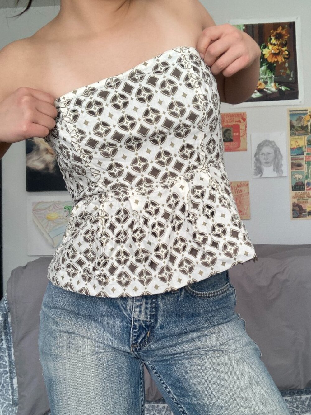 Adorable White and Sage Babydoll Tube Top